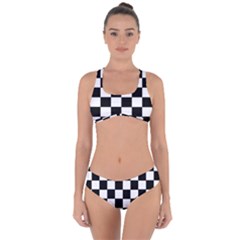 Grid Domino Bank And Black Criss Cross Bikini Set