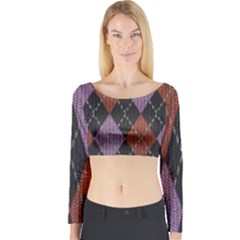 Knit Geometric Plaid Fabric Pattern Long Sleeve Crop Top by paulaoliveiradesign