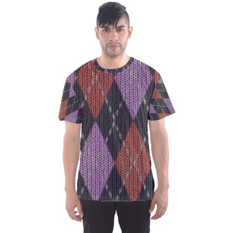 Knit Geometric Plaid Fabric Pattern Men s Sports Mesh Tee by paulaoliveiradesign