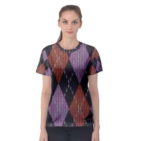 Knit Geometric Plaid Fabric Pattern Women s Sport Mesh Tee by paulaoliveiradesign