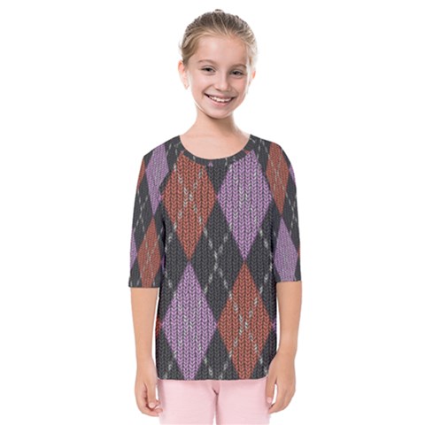 Knit Geometric Plaid Fabric Pattern Kids  Quarter Sleeve Raglan Tee by paulaoliveiradesign