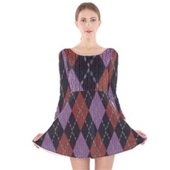 Knit Geometric Plaid Fabric Pattern Long Sleeve Velvet Skater Dress