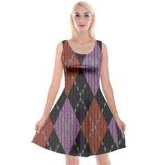 Knit Geometric Plaid Fabric Pattern Reversible Velvet Sleeveless Dress