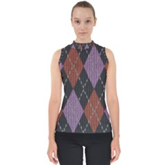 Knit Geometric Plaid Fabric Pattern Shell Top