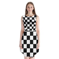 Grid Domino Bank And Black Sleeveless Chiffon Dress   by Nexatart