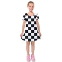 Grid Domino Bank And Black Kids  Short Sleeve Velvet Dress View1