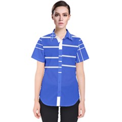 Stripes Pattern Template Texture Blue Women s Short Sleeve Shirt