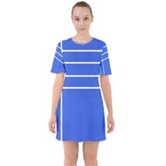 Stripes Pattern Template Texture Blue Sixties Short Sleeve Mini Dress by Nexatart