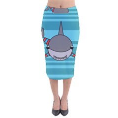 Shark Sea Fish Animal Ocean Velvet Midi Pencil Skirt by Nexatart