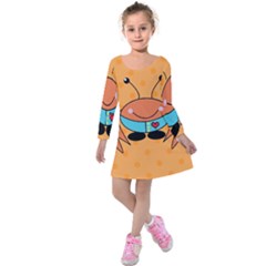 Crab Sea Ocean Animal Design Kids  Long Sleeve Velvet Dress by Nexatart