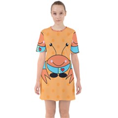 Crab Sea Ocean Animal Design Sixties Short Sleeve Mini Dress by Nexatart