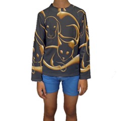 Gold Dog Cat Animal Jewel Dor¨| Kids  Long Sleeve Swimwear by Nexatart