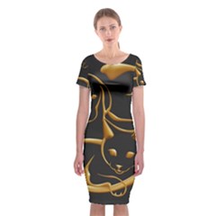 Gold Dog Cat Animal Jewel Dor¨| Classic Short Sleeve Midi Dress by Nexatart