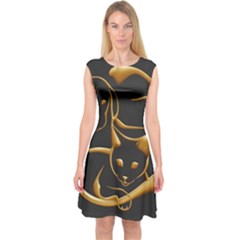 Gold Dog Cat Animal Jewel Dor¨| Capsleeve Midi Dress by Nexatart