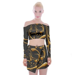 Gold Dog Cat Animal Jewel Dor¨| Off Shoulder Top With Skirt Set by Nexatart