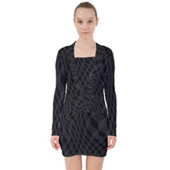 Pattern Dark Black Texture Background V-neck Bodycon Long Sleeve Dress