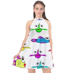 Fish Swim Cartoon Funny Cute Halter Neckline Chiffon Dress  by Nexatart