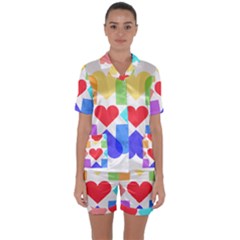 Heart Love Romance Romantic Satin Short Sleeve Pyjamas Set