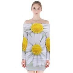 Art Daisy Flower Art Flower Deco Long Sleeve Off Shoulder Dress by Nexatart