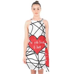 Love Abstract Heart Romance Shape Halter Collar Waist Tie Chiffon Dress