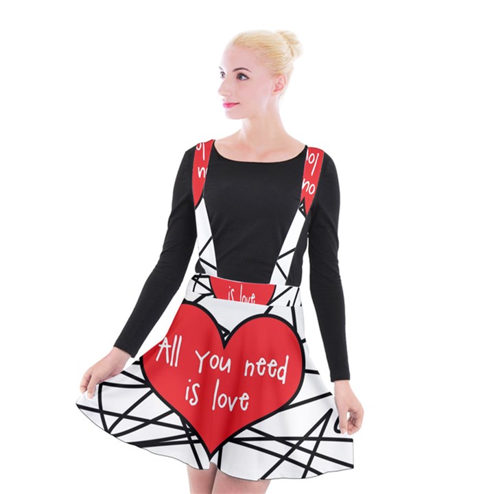 Love Abstract Heart Romance Shape Suspender Skater Skirt