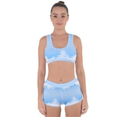 Sky Cloud Blue Texture Racerback Boyleg Bikini Set