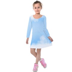 Sky Cloud Blue Texture Kids  Long Sleeve Velvet Dress by Nexatart