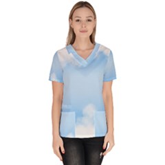 Sky Cloud Blue Texture Scrub Top by Nexatart