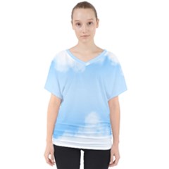 Sky Cloud Blue Texture V-neck Dolman Drape Top