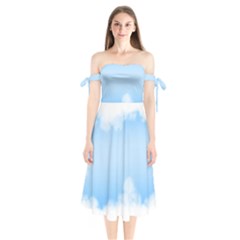 Sky Cloud Blue Texture Shoulder Tie Bardot Midi Dress by Nexatart