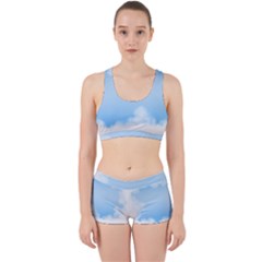 Sky Cloud Blue Texture Work It Out Sports Bra Set