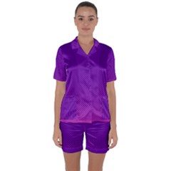 Halftone Background Pattern Purple Satin Short Sleeve Pyjamas Set