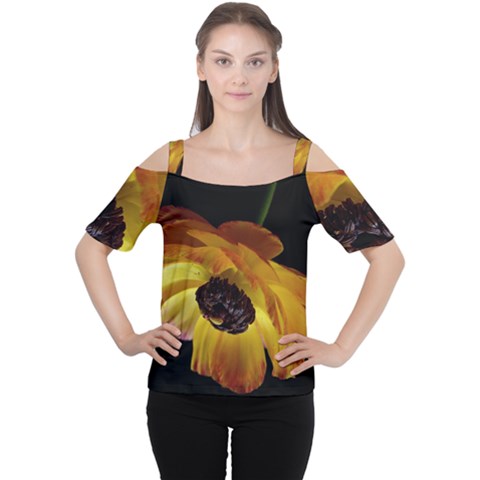 Ranunculus Yellow Orange Blossom Cutout Shoulder Tee by Nexatart