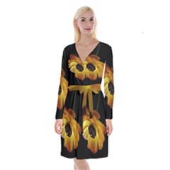 Ranunculus Yellow Orange Blossom Long Sleeve Velvet Front Wrap Dress by Nexatart