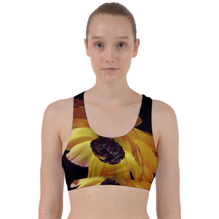 Ranunculus Yellow Orange Blossom Back Weave Sports Bra