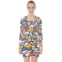 Abstract Background Abstract V-neck Bodycon Long Sleeve Dress