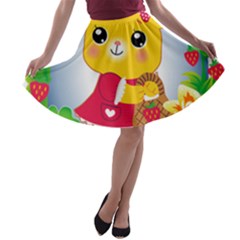 Bear Strawberries A-line Skater Skirt by Nexatart