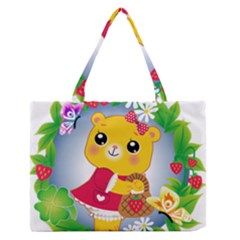 Bear Strawberries Zipper Medium Tote Bag by Nexatart