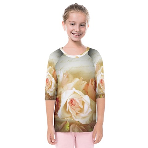 Roses Vintage Playful Romantic Kids  Quarter Sleeve Raglan Tee by Nexatart