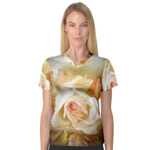 Roses Vintage Playful Romantic V-neck Sport Mesh Tee by Nexatart