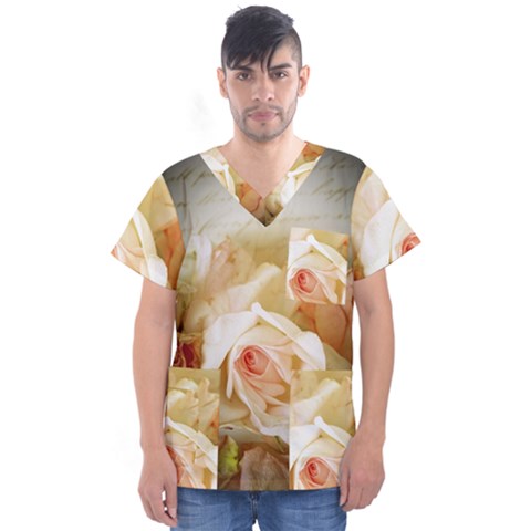 Roses Vintage Playful Romantic Men s V-neck Scrub Top by Nexatart