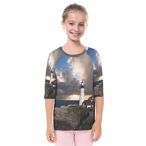 Lighthouse Beacon Light House Kids  Quarter Sleeve Raglan Tee by Nexatart