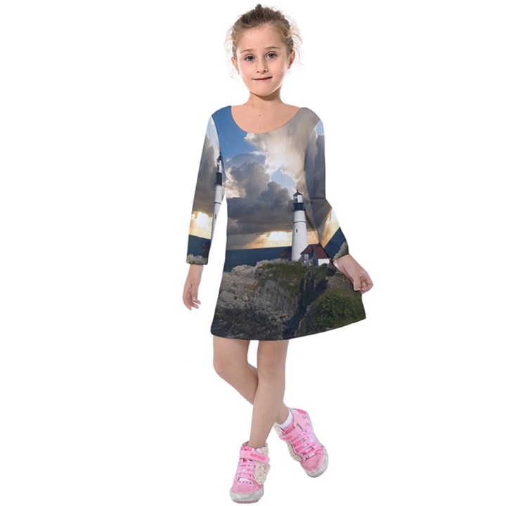 Lighthouse Beacon Light House Kids  Long Sleeve Velvet Dress