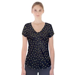 Grunge Pattern Black Triangles Short Sleeve Front Detail Top by Nexatart