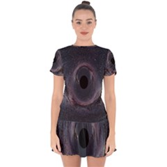 Black Hole Blue Space Galaxy Star Drop Hem Mini Chiffon Dress