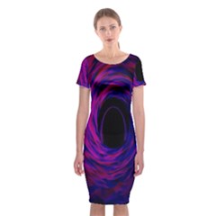 Black Hole Rainbow Blue Purple Classic Short Sleeve Midi Dress