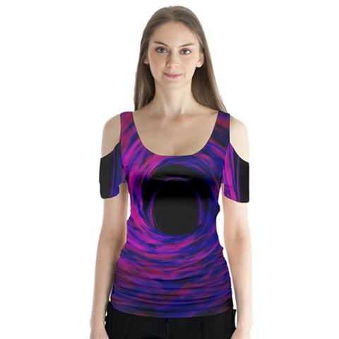 Black Hole Rainbow Blue Purple Butterfly Sleeve Cutout Tee  by Mariart