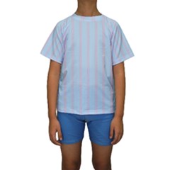 Bleu Pink Line Vertical Kids  Short Sleeve Swimwear by Mariart