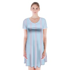 Bleu Pink Line Vertical Short Sleeve V-neck Flare Dress