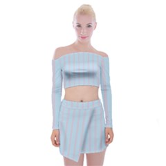 Bleu Pink Line Vertical Off Shoulder Top with Skirt Set